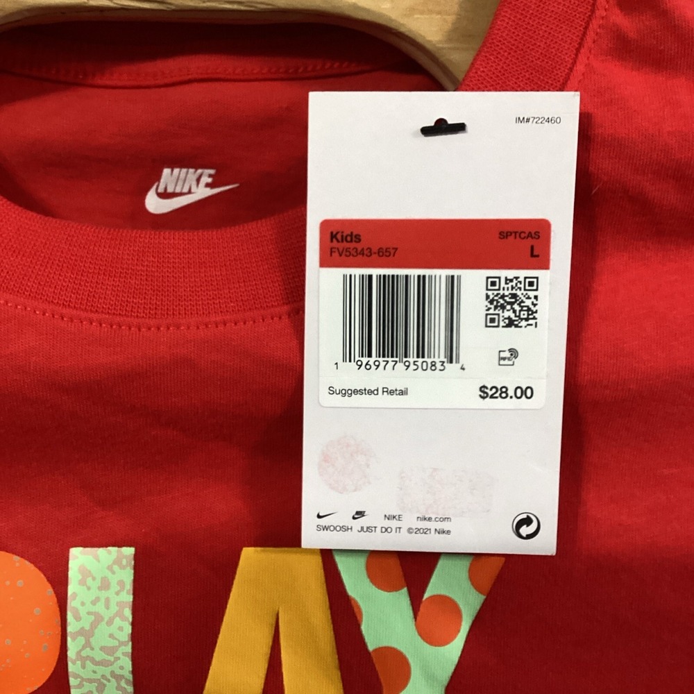 Nike Kids Play With Sole Graphic T-Shirt Red Short Sleeve FV5343-657 Size L NWT - Picture 3 of 6